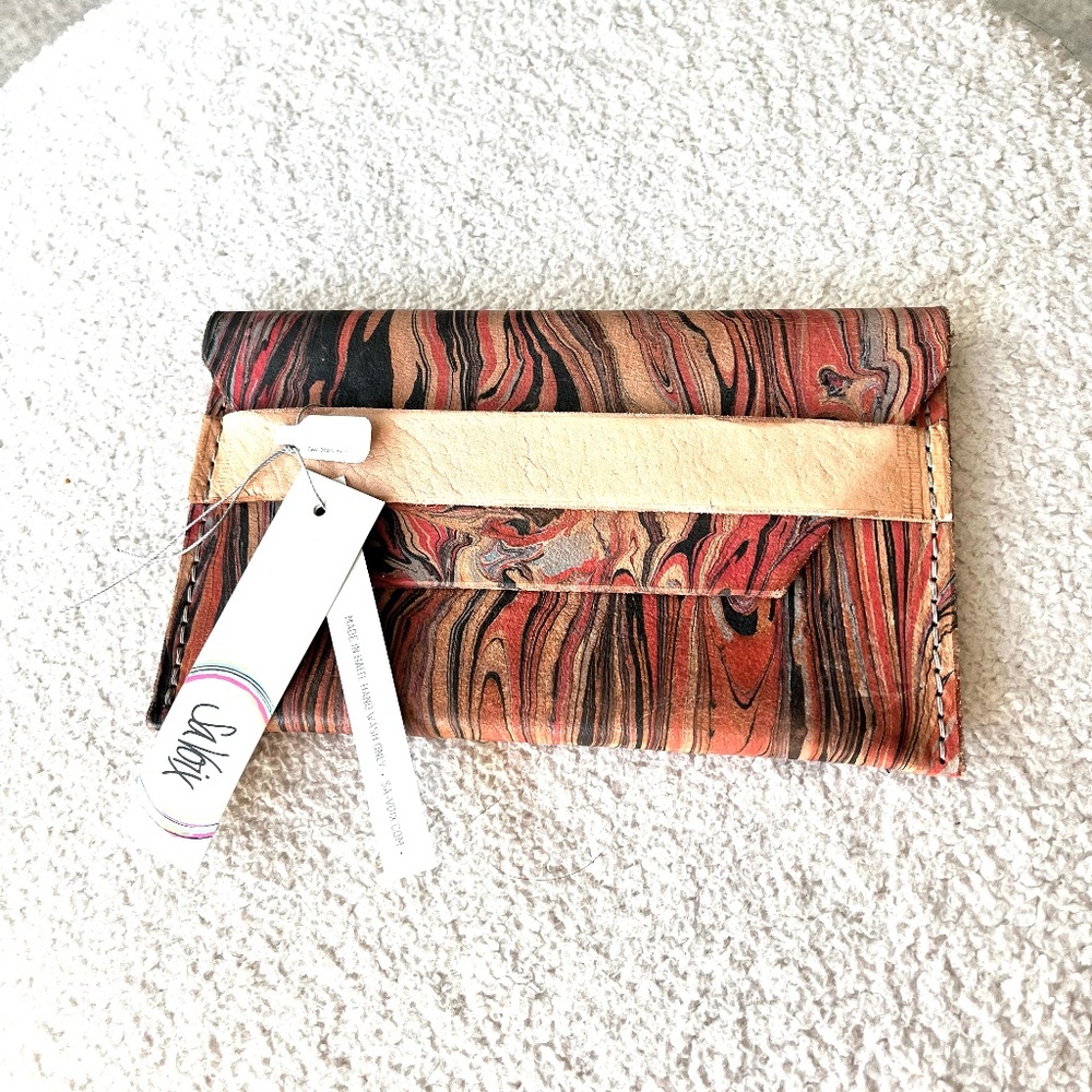 SA Voix (Her Voice-French) Hand Marbled Leather Clutch Made In Haiti